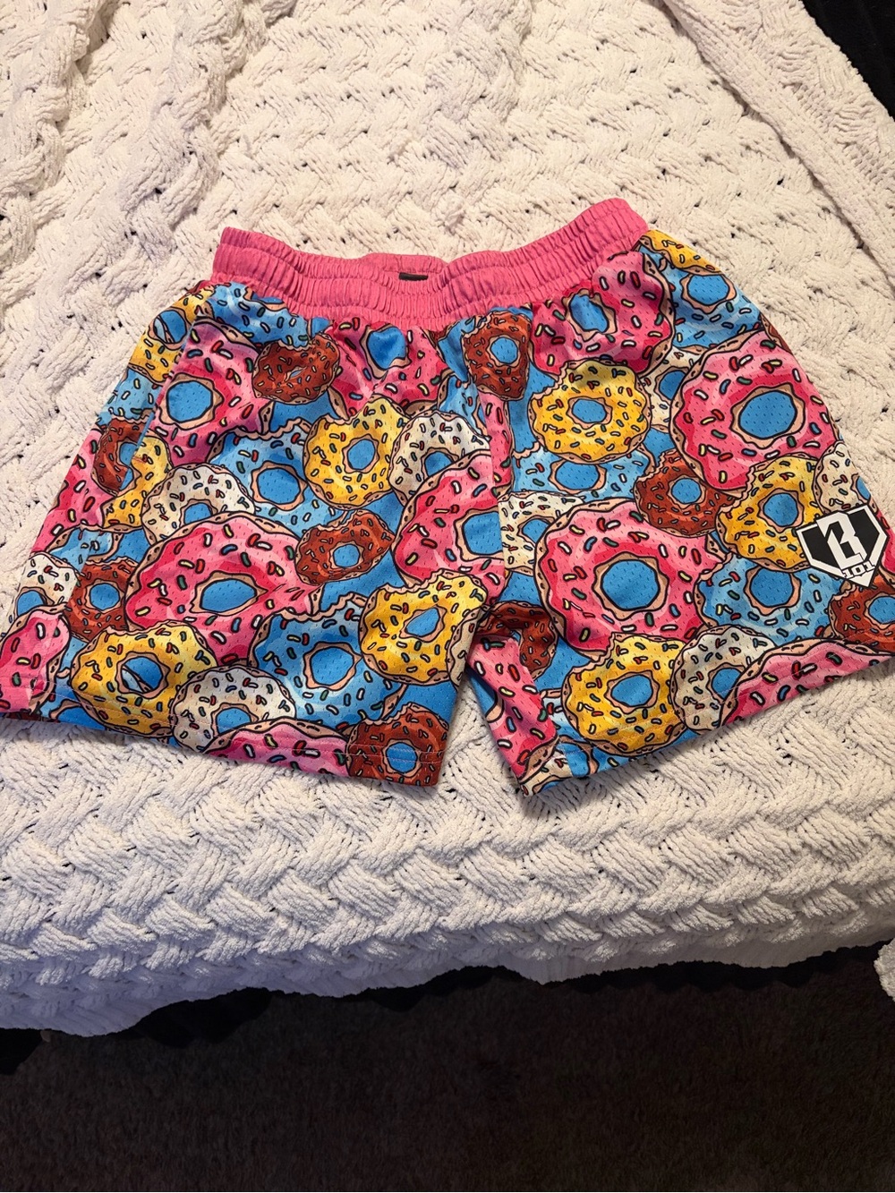 Baseball Lifestyle Boys Pink Donut Print Elastic-Waist Shorts